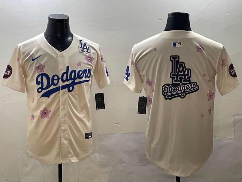 Men Los Angeles Dodgers Blank Cream Sakura Edition 2025 Nike MLB Jersey style 25